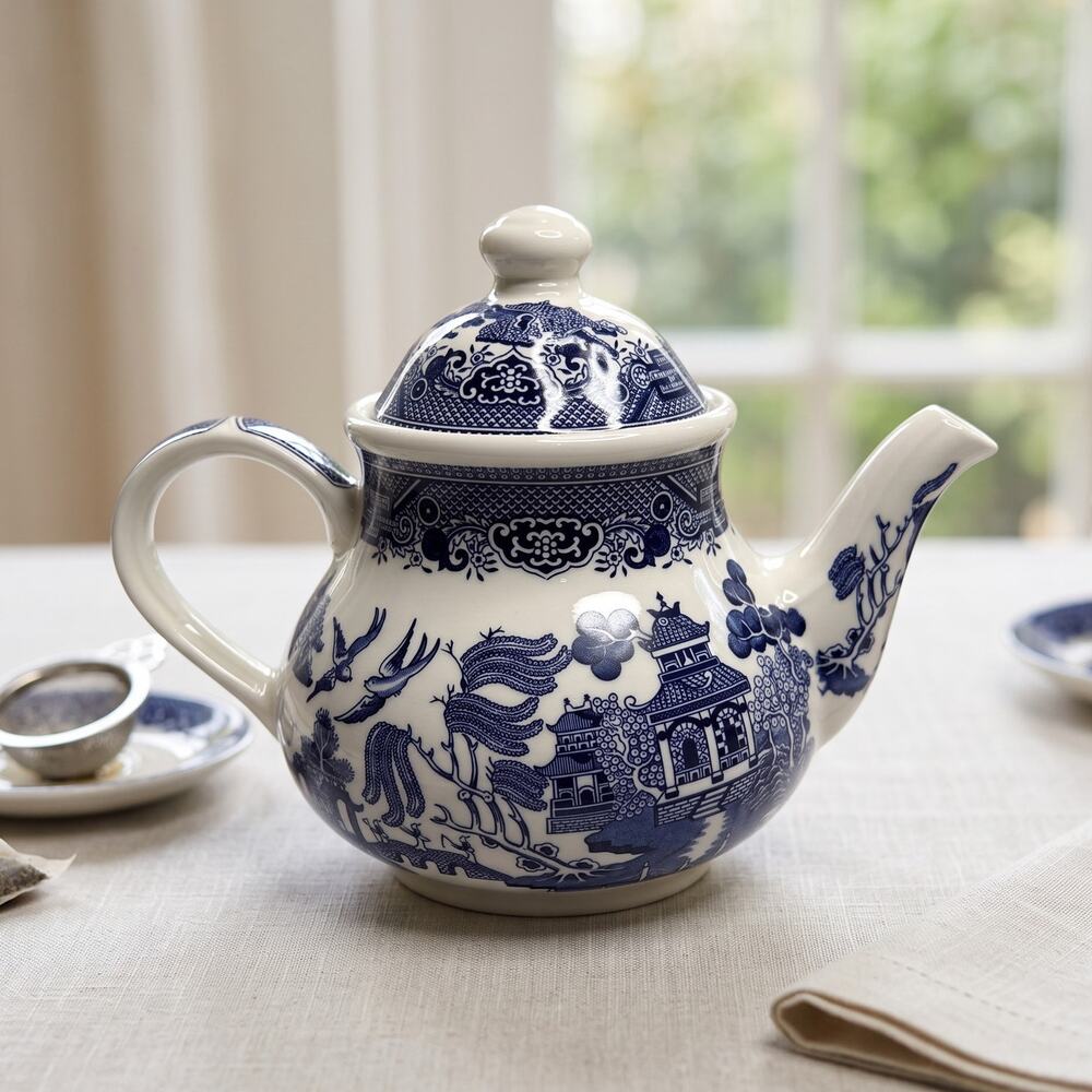 Vintage Churchill Willow Blue Teapot 5 Cup England Grandmillennial